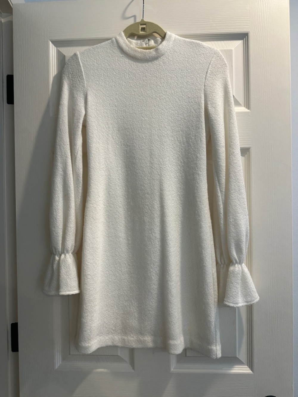 Amanda Uprichard Ivory Long-Sleeve Mock Neck Shift Dress